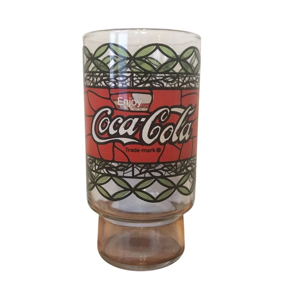 Vintage Coca-Cola Glass‎ Stained Glass Style Footed Collectible Cup